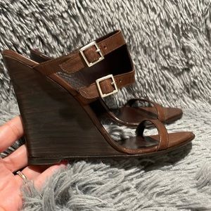 Nancy Geist Veto Cuoio gorgeous brown buckle wedge sandals Designer Luxury Boho